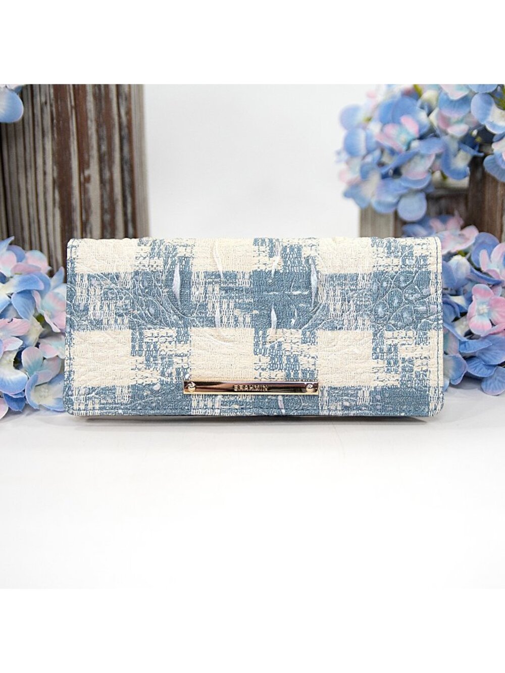 Brahmin Blue Sakura Melbourne Leather Ady Bifold Wallet NWT
